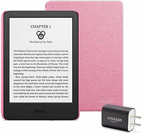 Kindle Essentials Bundle including Kindle (2022 release) - Black, Fabric Cover - Rose, and Power ... | Amazon (US)