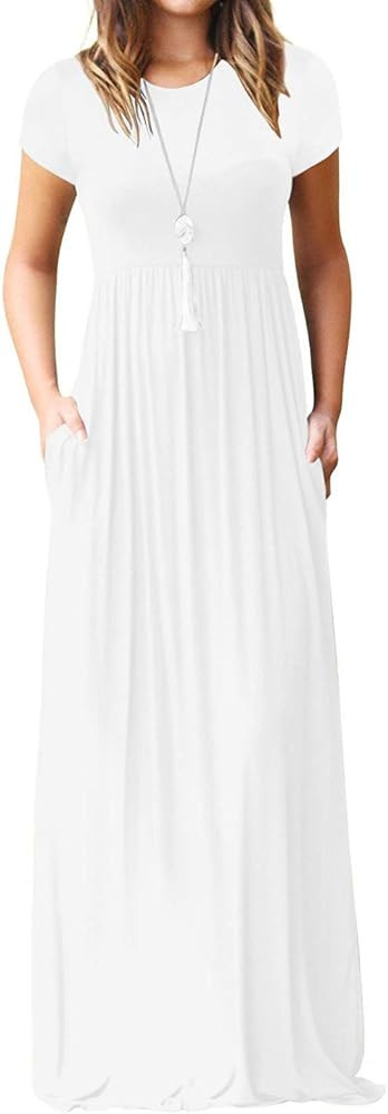 VIISHOW Women's Short Sleeve Floral Dress Loose Plain Maxi Dresses Casual Long Dresses with Pockets | Amazon (US)