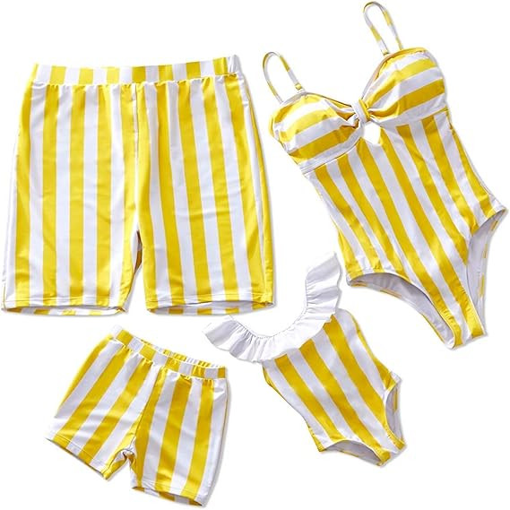 IFFEI Family Matching Swimwear One Piece Bathing Suit Striped Hollow Out Monokini Mommy and Me Be... | Amazon (US)