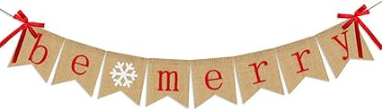 Be Merry Burlap Banner | Christmas Banner with Snowflake Sign | Christmas Decoration | Rustic Chr... | Amazon (US)