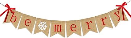 Be Merry Burlap Banner | Christmas Banner with Snowflake Sign | Christmas Decoration | Rustic Chr... | Amazon (US)