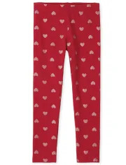 Girls Valentine's Day Glitter Heart Print Knit Leggings | The Children's Place  - CLASSICRED | The Children's Place