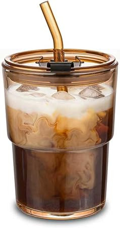 13oz Iced Coffee Cups, Glass Tumbler with Straw and Lid Sealed Carry On Thick Wall Glass Cups wit... | Amazon (US)