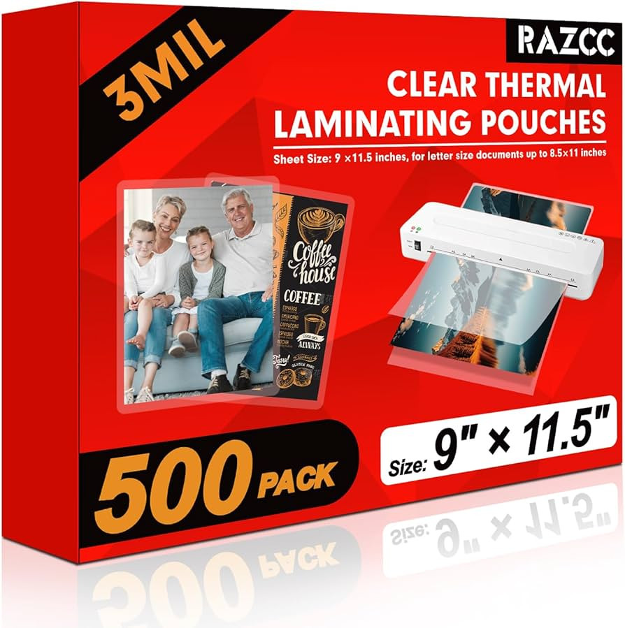 Laminating Sheets, 500 Pack Clear Thermal Laminating Plastic Paper Laminator Sheets, 9 x 11.5-Inc... | Amazon (US)