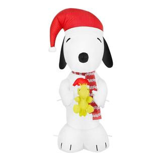 3.5 ft. H x 1.41 ft. W LED Airblown Holiday Lights Snoopy with Woodstock Christmas Inflatable | The Home Depot