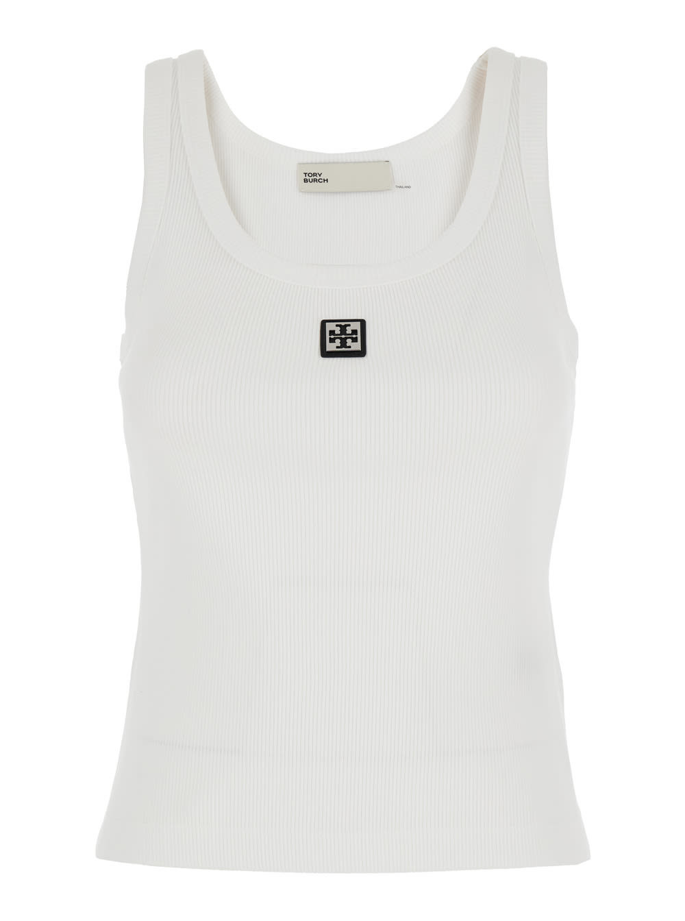 Tory Burch White Sleeveless Top With Round Neck And Logo Embroidery On The Front In Cotton Woman | Italist.com US