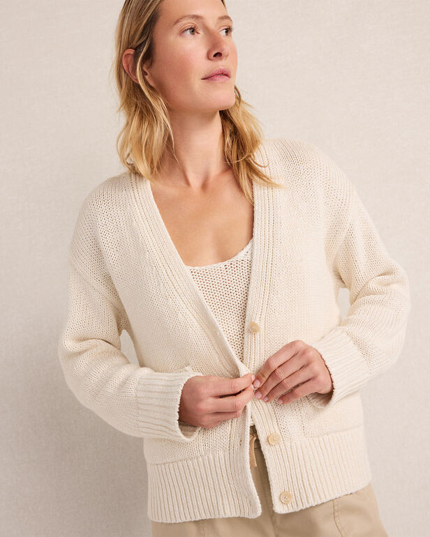 Cotton Linen Plaited V-Neck Cardigan | Haven Well Within