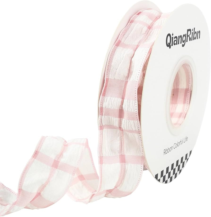 1inch 10Yards Easter Plaid Ribbon Pink Fabric Gingham Ribbon Micro-Pleated Gift Wrapping Ribbons ... | Amazon (US)