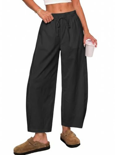 Tankaneo womens Baggy Barrel Pants High Waist Wide Leg Cropped Trousers | Amazon (US)