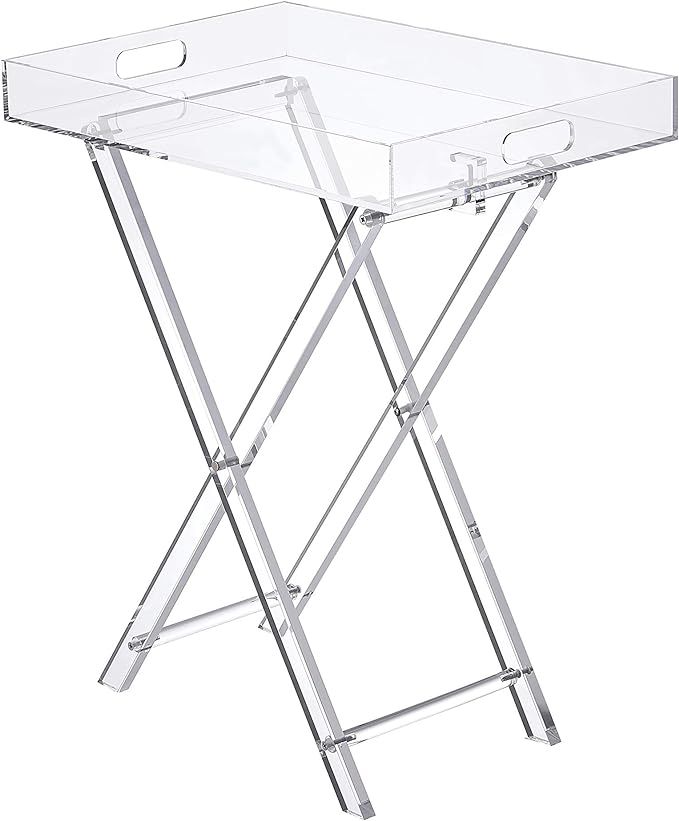 LIKENOW Furniture Acrylic Folding Tray Table, Side End Table,Clear,Modern,19x13 inch,23 inch High | Amazon (US)