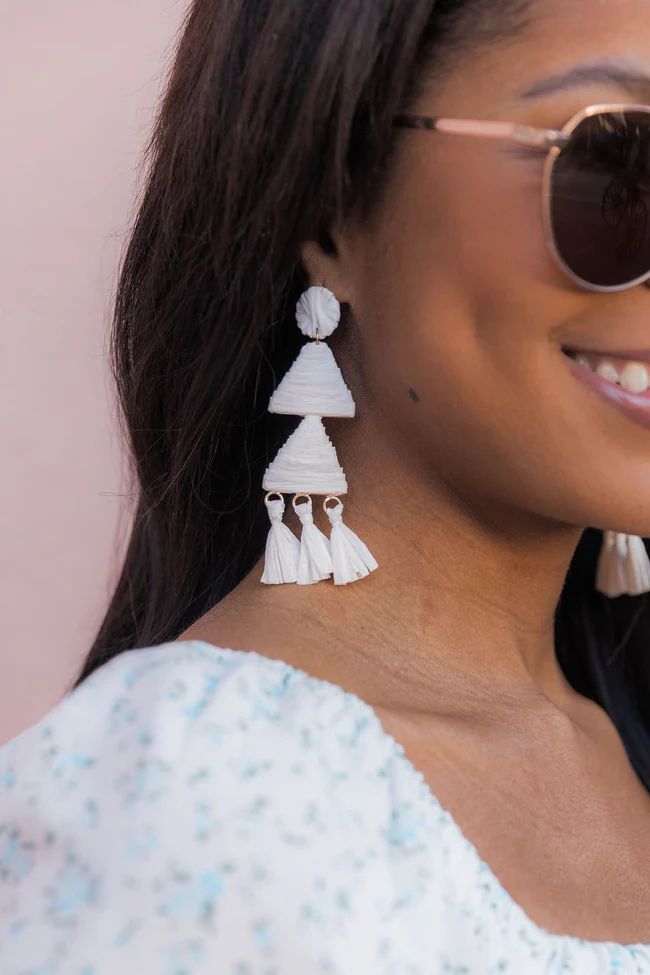 Take A Break White Triangle Tassel Earrings | The Pink Lily Boutique