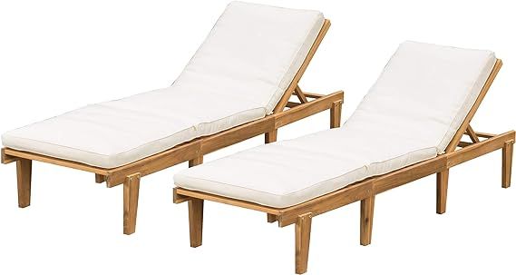 Christopher Knight Home Outdoor Pool/Deck Furniture, Teak Chaise Lounge Chairs with Cushions (Set... | Amazon (US)