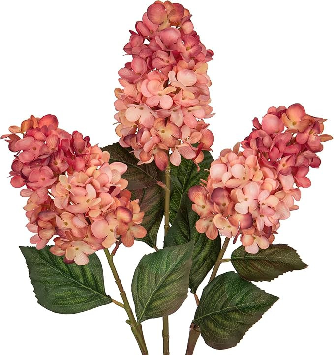 3PCS Fake Flowers Cone Hydrangea Rose Pink Artificial Fall Flowers 27" Long Fall Floral Stems for... | Amazon (US)