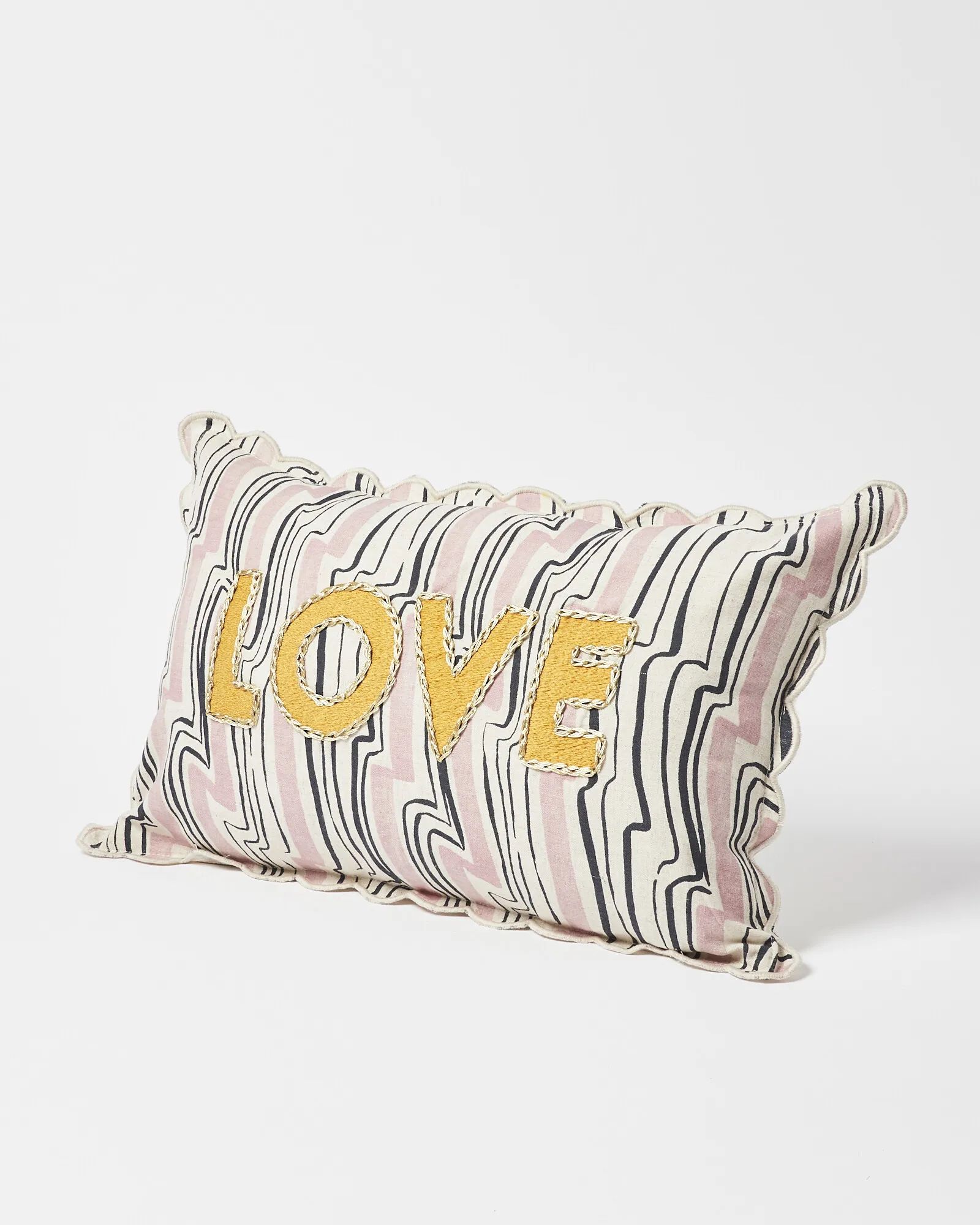 Love Embroidered Pink Scalloped Cushion Cover | Oliver Bonas | Oliver Bonas (Global)