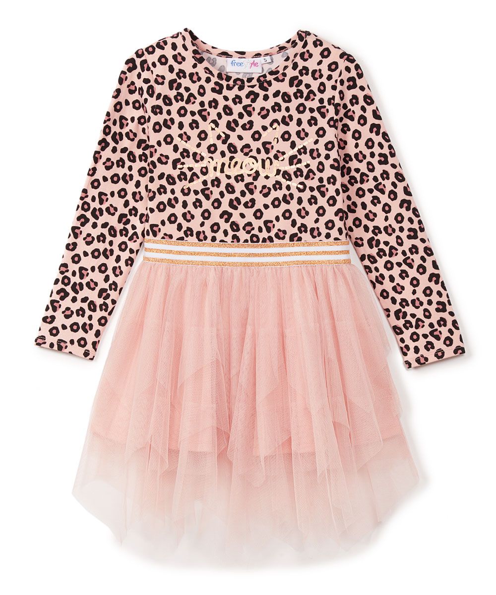 Freestyle Revolution Girls' Casual Dresses - Pink & Black Leopard 'Meow' Tulle-Skirt A-Line Dress -  | Zulily
