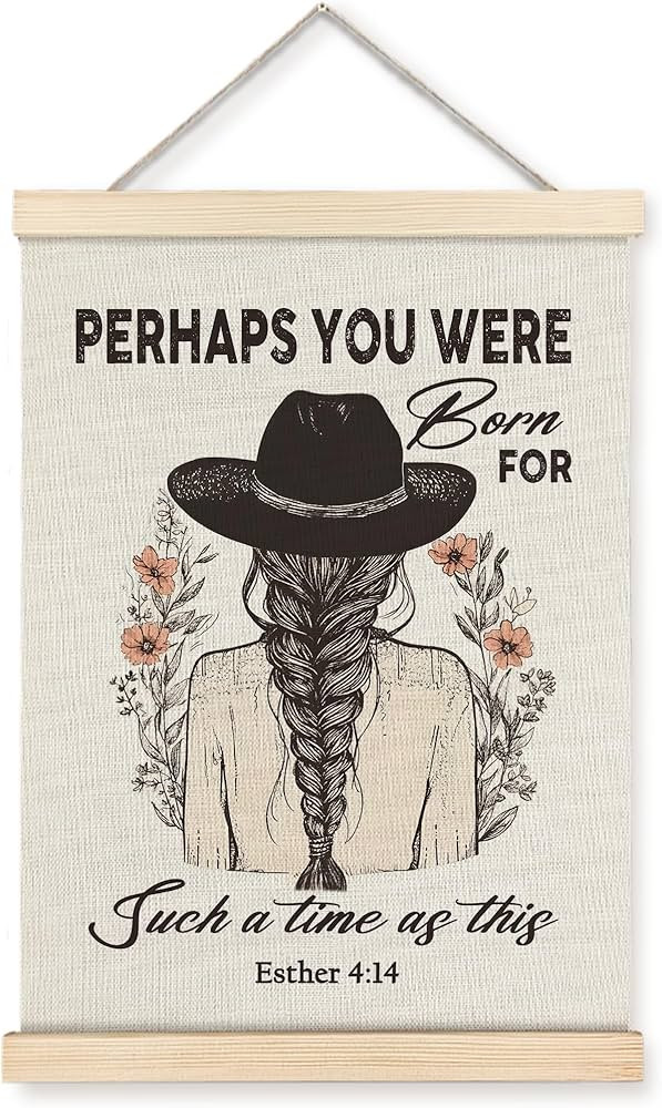 Rustic Western Cowgirl Hanging Canvas Wall Art - Inspirational Bible Verse Hanging Poster with Wo... | Amazon (US)