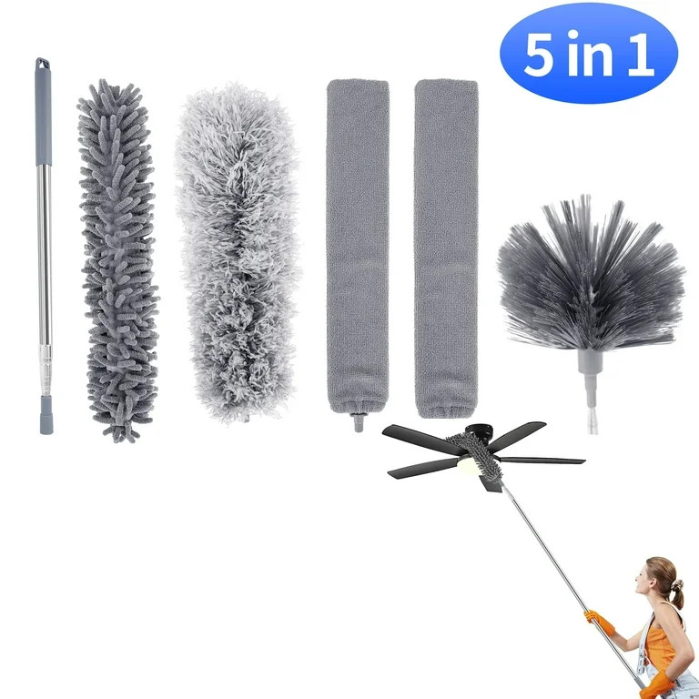 Qissep 5 in 1 Microfiber Duster,Duster with Extension Pole,Reusable Bendable Dusters,Washable Fea... | Walmart (US)