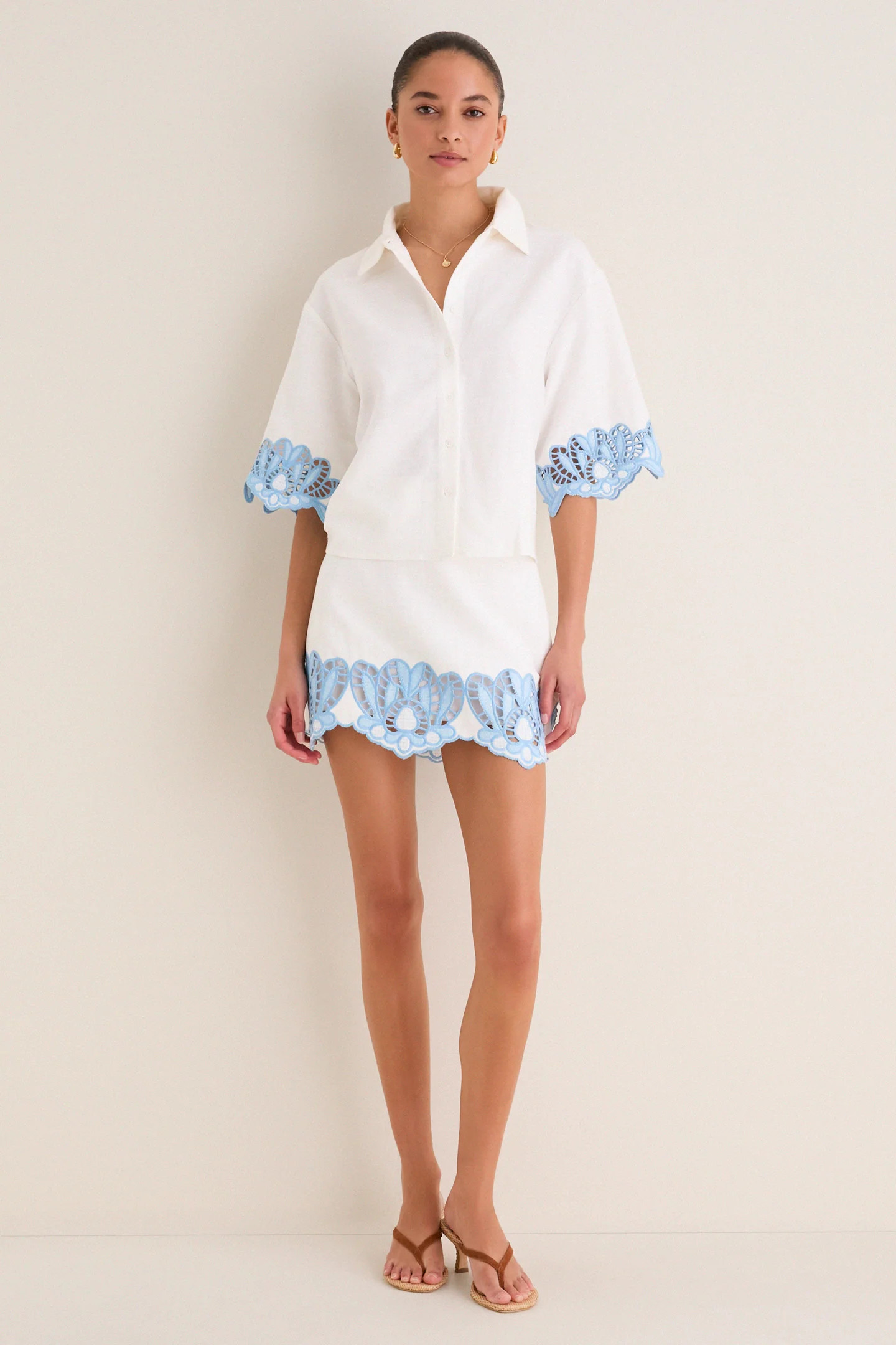 Sky Blue Embroidered Button-Up Beatrix Shirt | Tuckernuck (US)