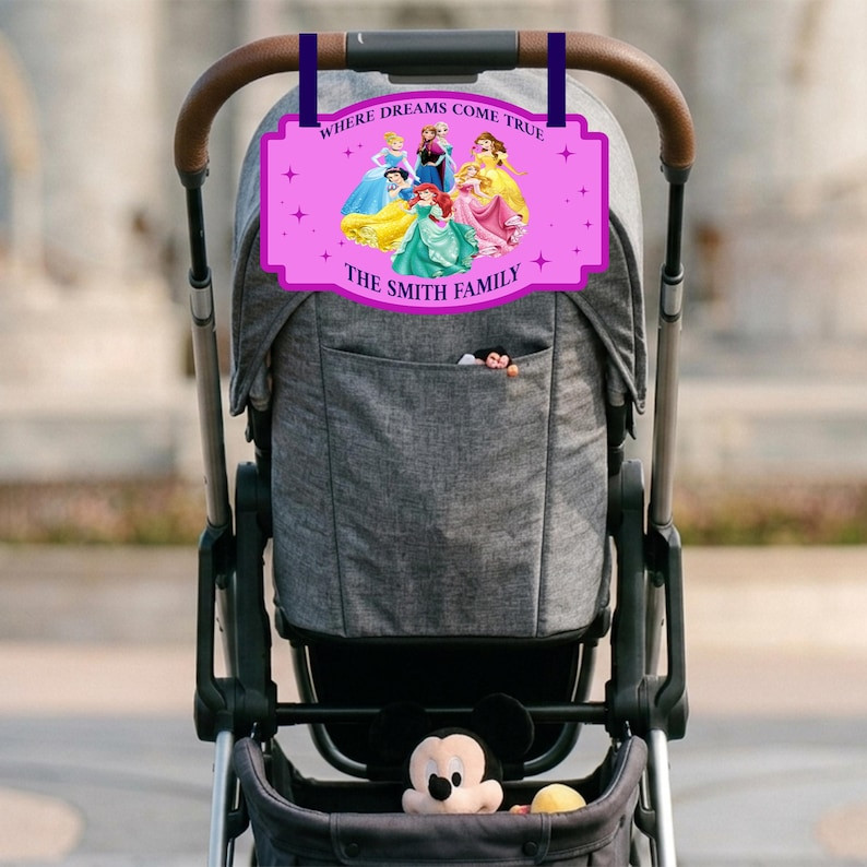 Disney Princess Custom Stroller Name Tag, Family ID Sign (personalized Colors) - Etsy | Etsy (Global)