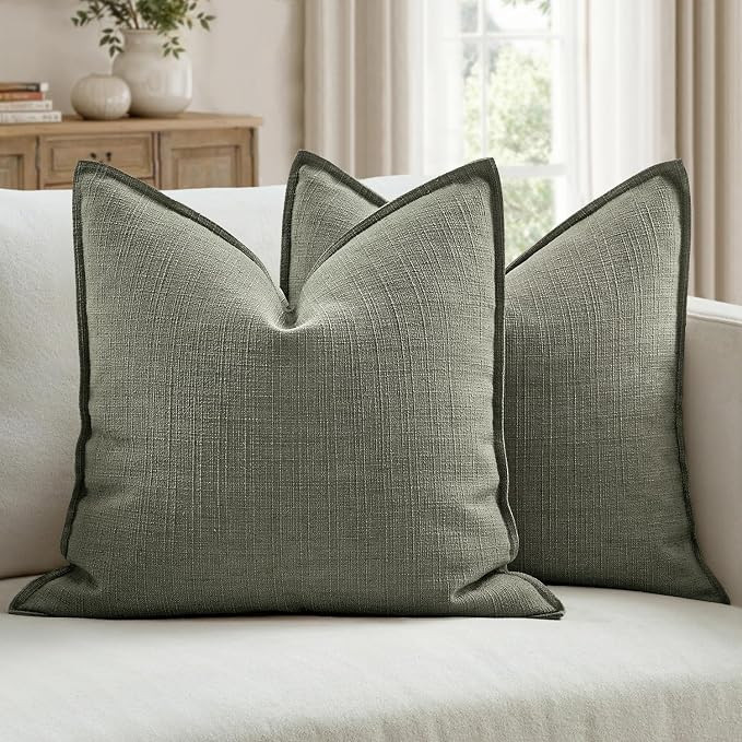 MIULEE Pack of 2 Thick Textured Couch Throw Pillow Covers 18x18, Olive Green Decorative Pillow Co... | Amazon (US)