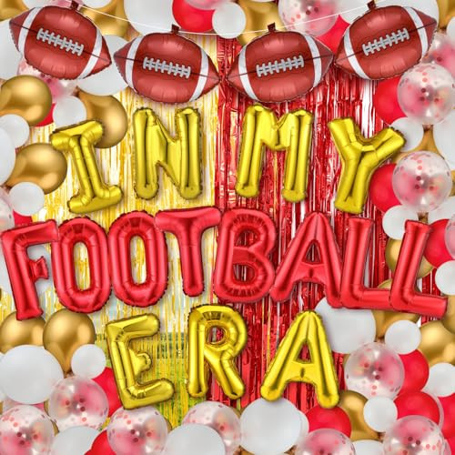 VioraWhite 114 Pcs Chiefs Football Party Decorations Red and Gold in My Football Era Balloons Kits with Banner and Arch Sets Balloons Tassel Curtains Foil Balloon for Sport Birthday Party Supplies | Amazon (US)
