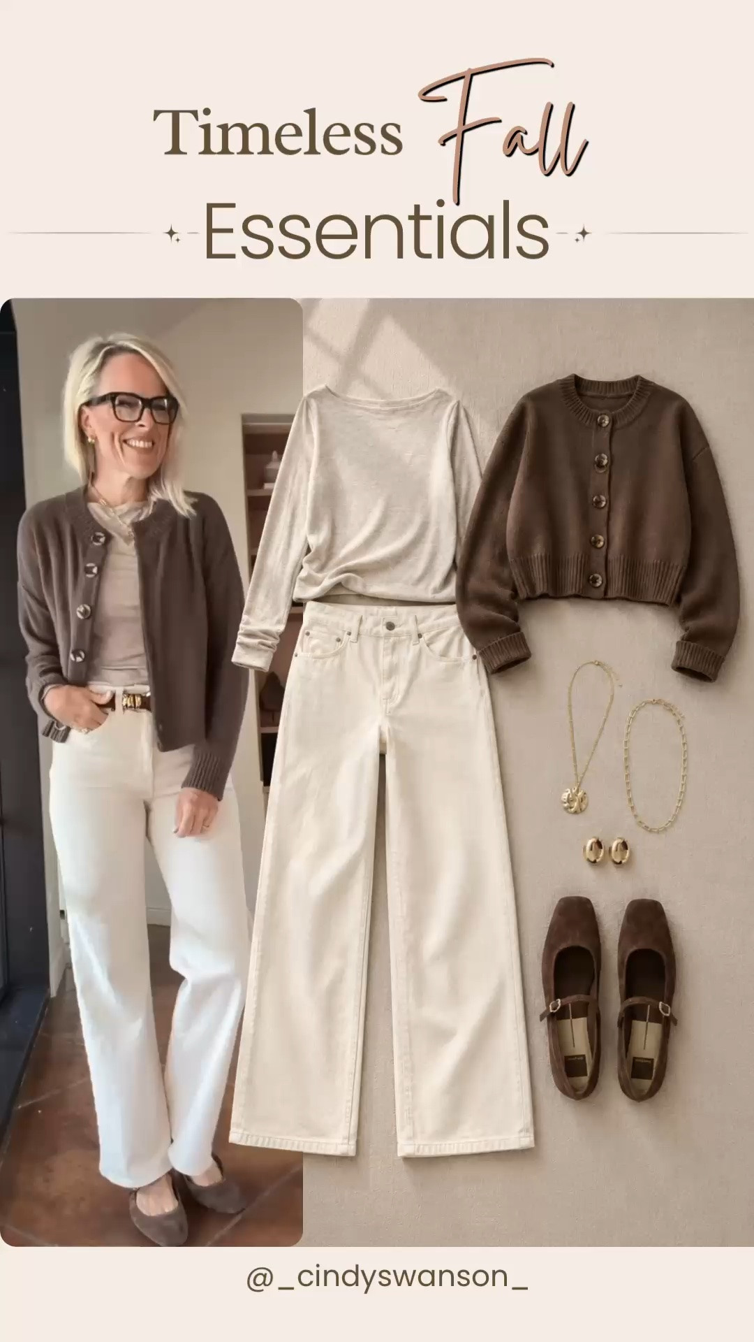 A few timeless fall essentials that make getting dressed so easy. This chocolate brown cardigan, cream top, and ivory wide-leg jeans create a beautiful neutral base, while brown Mary Jane flats add a classic finishing touch. Each piece is versatile enough to mix and match all season.

💡 LTK MADE EASY
❤️ Heart = Support my posts!
🔖 Save = Get sale & restock alerts
📋 Lists = Keep favorites organized
📲 Share = Send lists and products to a friend. Hello, Christmas List!
💬 Comment = Ask me anything about what I’m wearing.:-)

#LTKootd #LTKSeasonal #LTKOver40