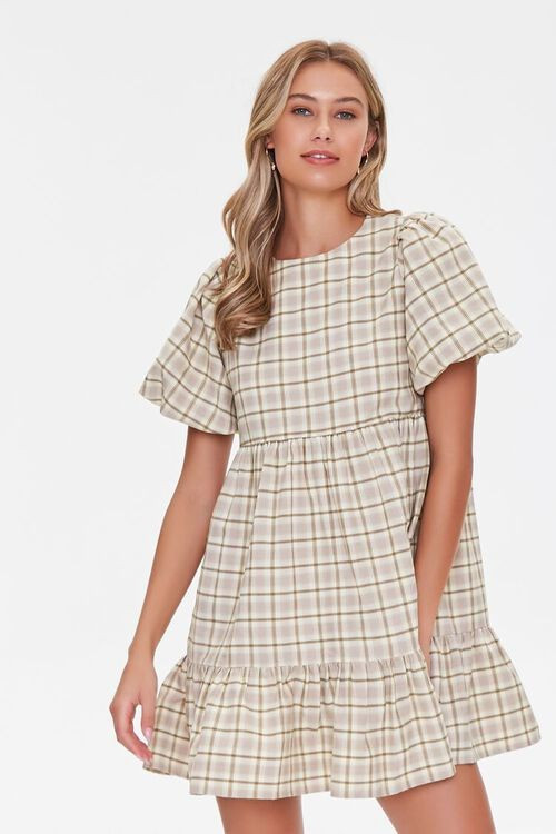Plaid Puff-Sleeve Mini Dress | Forever 21 (US)