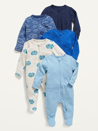 Unisex 5-Pack Sleep & Play Long-Sleeve Footed One-Piece for Baby | Old Navy (US)