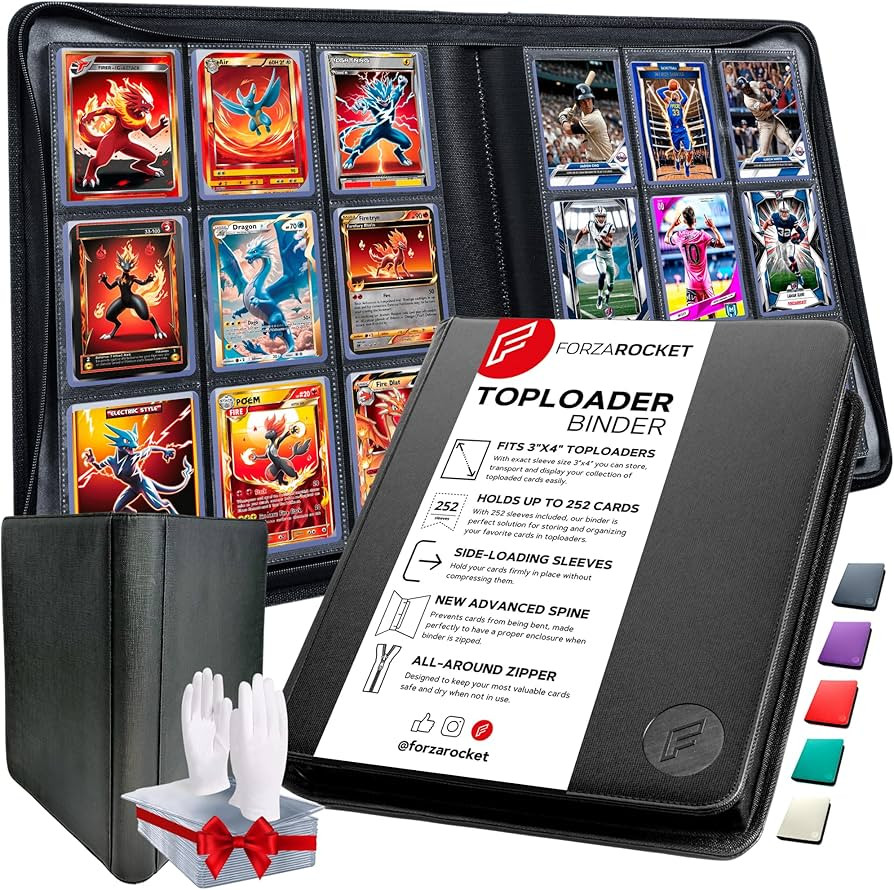 FORZAROCKET Toploader Binder, Holds 252 Cards in Toploaders, 8 INCLUDED, Waterproof PU Leather, R... | Amazon (US)