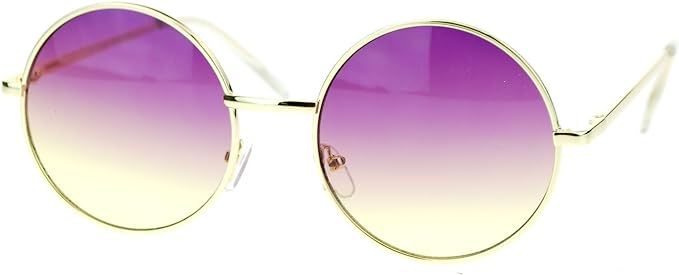 2 Tone Color Lens Retro Vintage Style Round Circle Hippie Groovy Sunglasses | Amazon (US)
