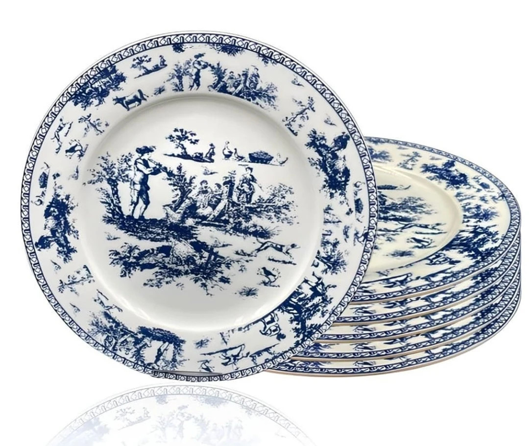 French Toile Dinner Plates, Set of 6, Luxury Ceramic Serving Plates | Etsy (US)