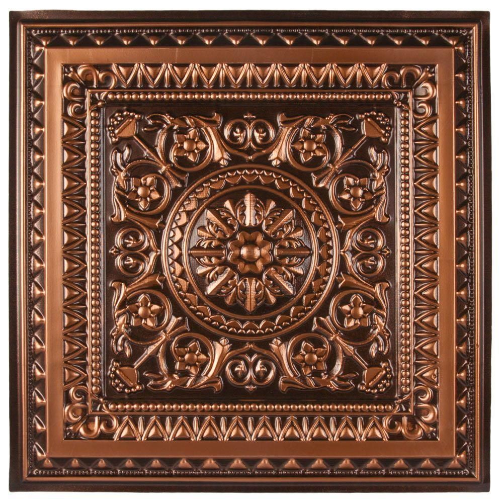 Marseille 2 ft. x 2 ft. Lay-in or Glue-up Ceiling Tile in Antique Copper (48 sq. ft. / case) | The Home Depot
