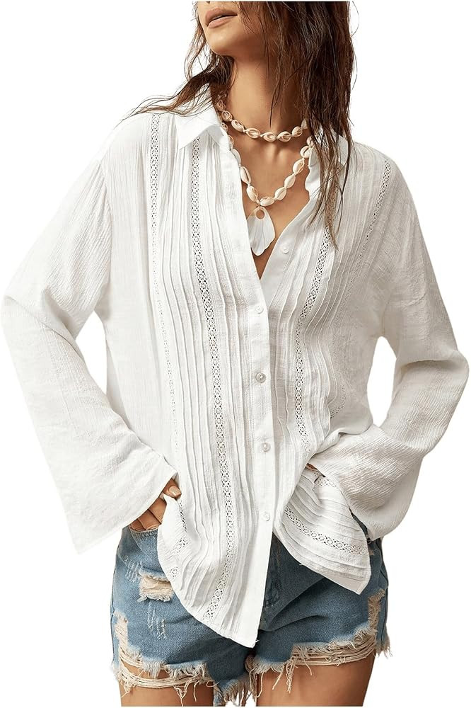 Women's Button Down Collared Blouses Long Sleeve Casual Shirts Tops | Amazon (US)