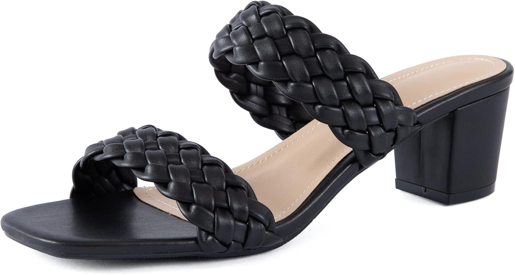 N.N.G Women Heels Sandals Braided Block Nude Summer Chunky Square Leather Woven Comfort Strappy D... | Amazon (US)