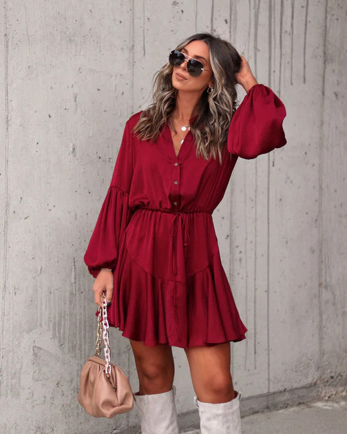 Ruthie Satin Mini Dress - Wine | VICI