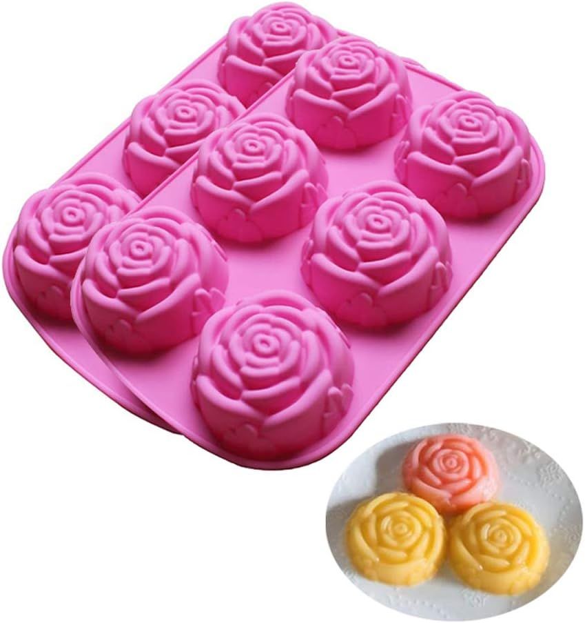 BAKER DEPOT Silicone Mold for Handmade Soap Cake Jelly Pudding Chocolate 6 Cavity Rose Flower Des... | Amazon (US)