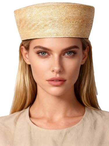 HIMESPORT Khaki Straw Pillbox Hat for Women Ladies | Amazon (US)