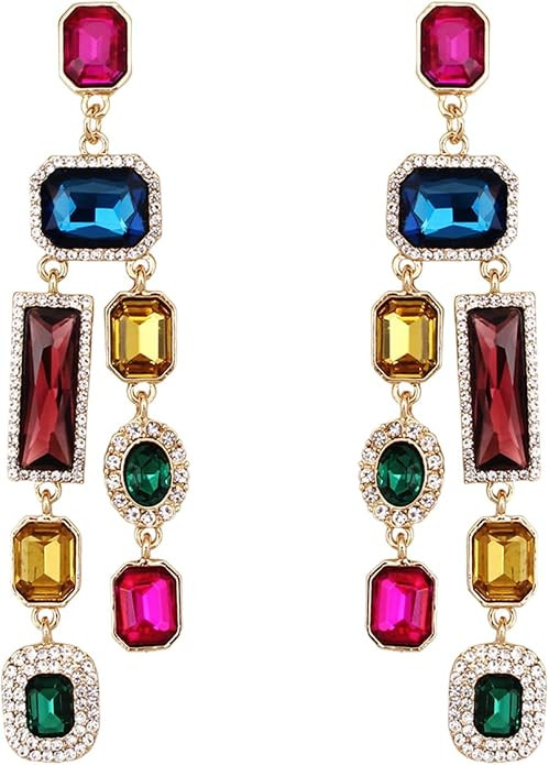 Vintage Rectangle Teardrop Chandelier Earrings, Art Deco Wedding Austrian Crystal Drop Dangle Ear... | Amazon (US)