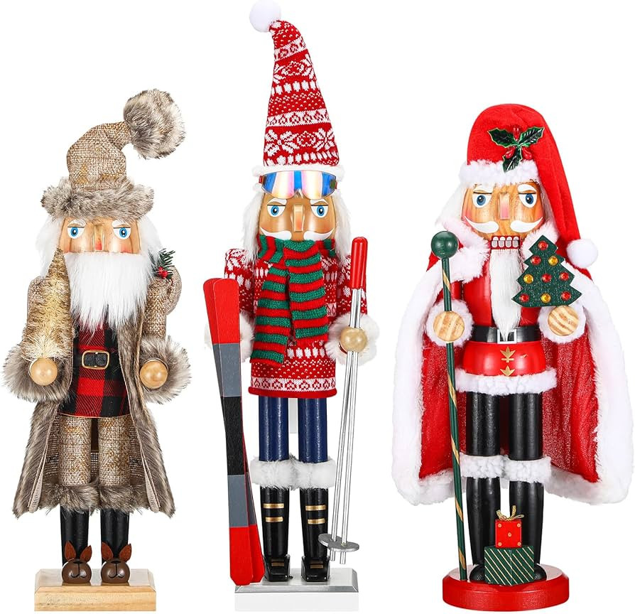 Geetery 3 Pcs Christmas Nutcracker Figures Set 14 Inch Wood Nutcracker Decorations Large Christma... | Amazon (US)