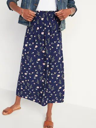 Smocked-Waist Floral-Print Midi Skirt for Women | Old Navy (US)