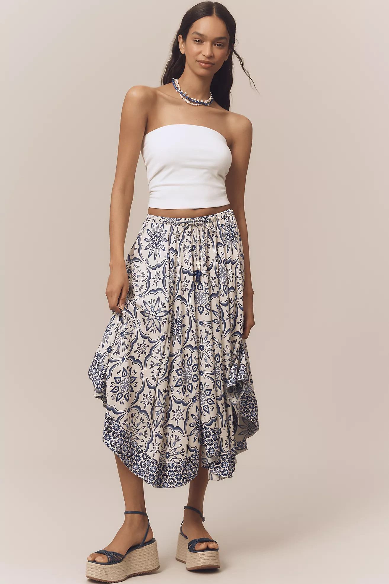 Farm Rio Curved-Hem Printed Midi Skirt | Anthropologie (US)