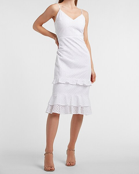 Eyelet Lace Tiered Ruffle Midi Dress | Express