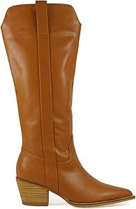 ARiderGirl Stephanie Women's Knee High Western Style Stacked Heel Side Zipper Pull-On Boots | Amazon (US)