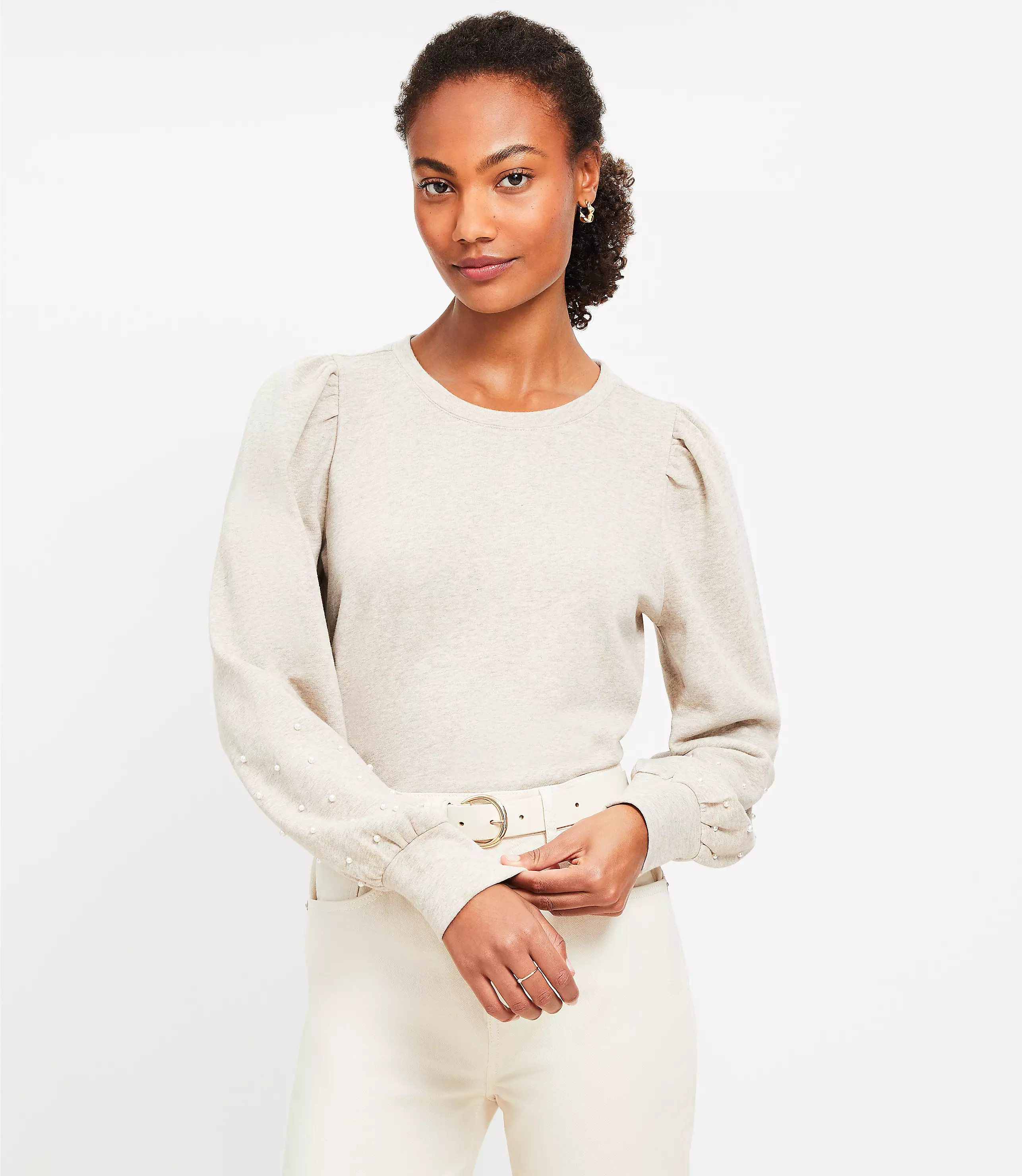 Pearlized Puff Sleeve Sweatshirt | LOFT