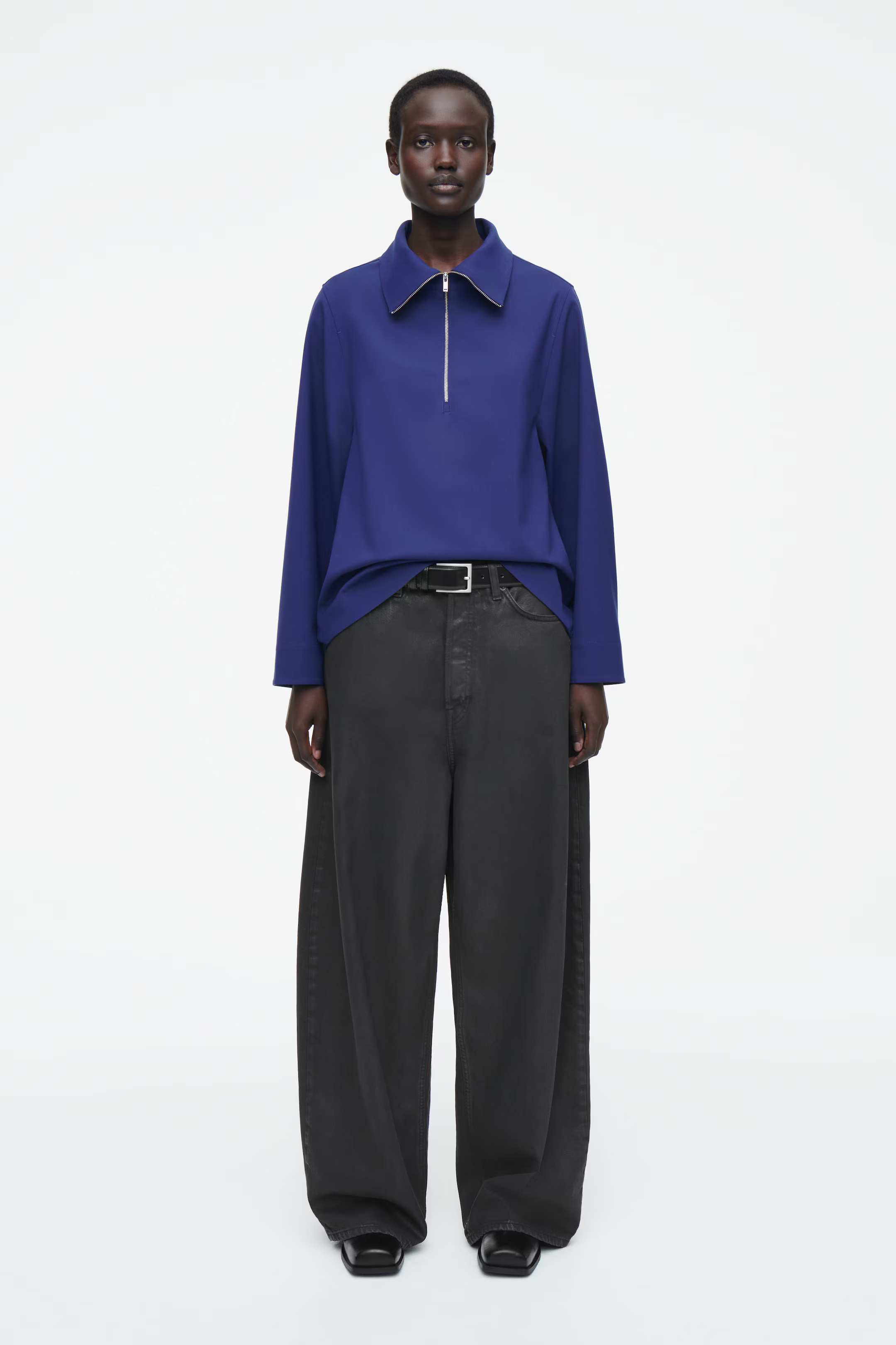 WOOL-BLEND HALF-ZIP BLOUSE - BLUE | COS | COS (AU)