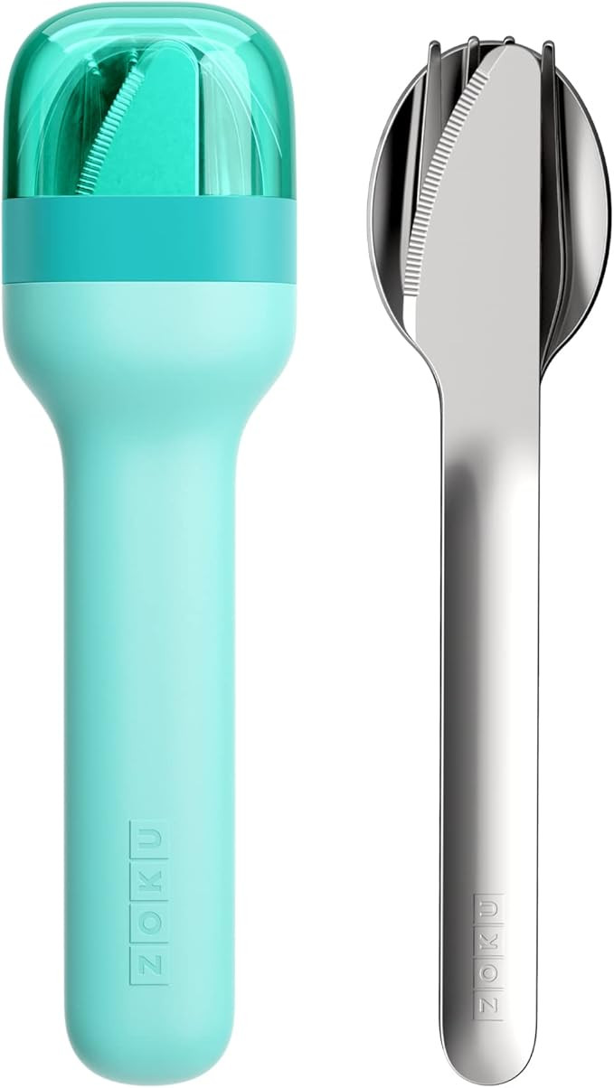 ZOKU Pocket Utensil Set, Teal - Stainless Steel Fork, Knife, and Spoon Nest in Case - Portable De... | Amazon (US)