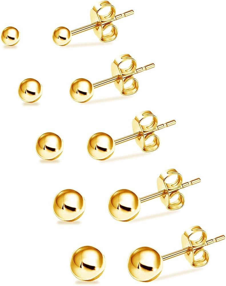 UHIBROS Hypoallergenic Studs Earrings 316L Surgical Stainless Steel Earrings Round Ball Earring f... | Amazon (US)