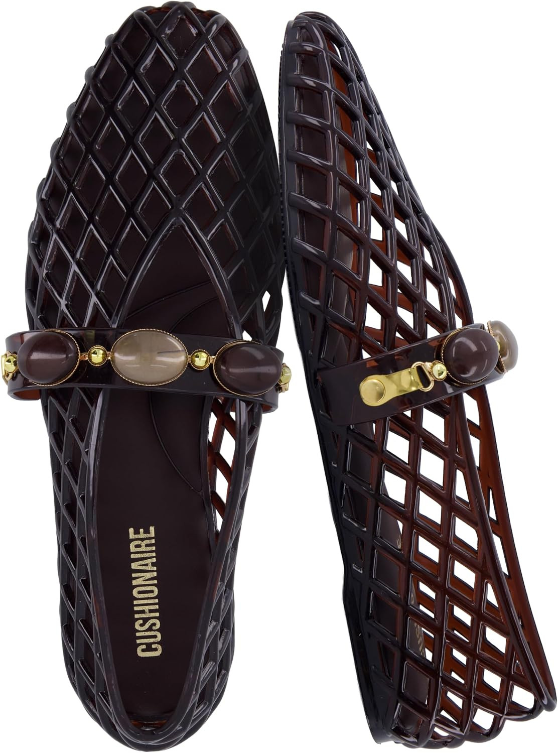 CUSHIONAIRE Sugar Jelly Flats for Women, Embellished Vamp Strap Jelly Shoes | Amazon (US)
