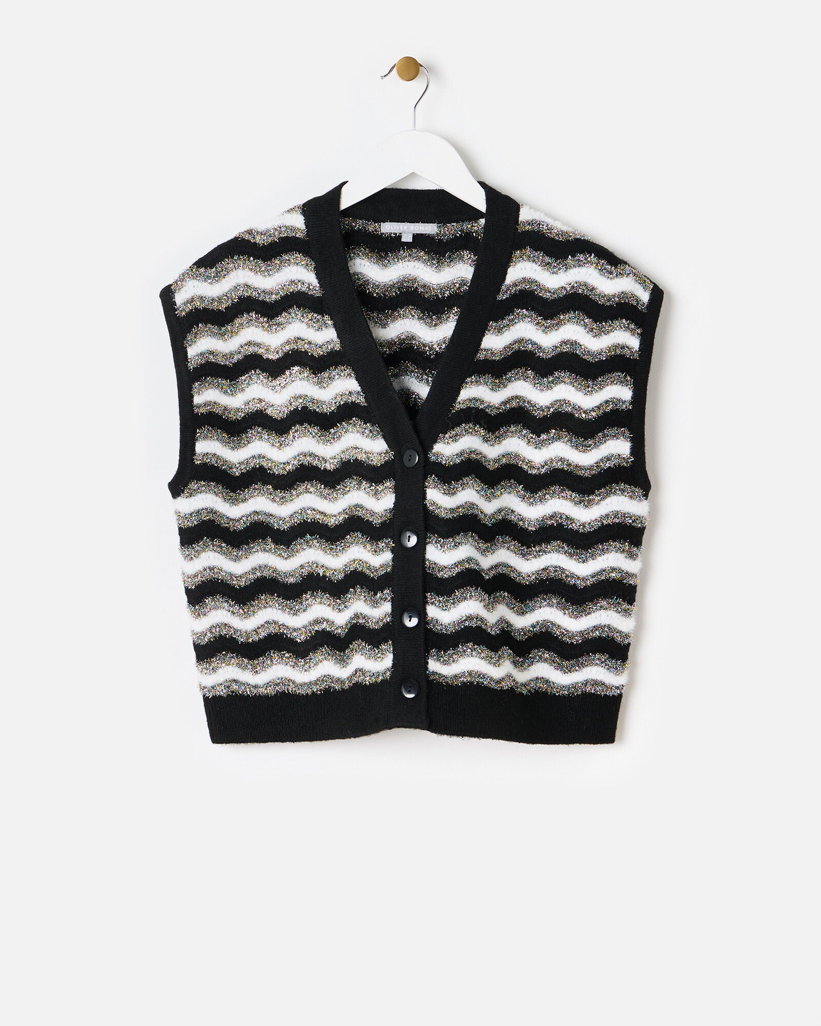 Monochrome Tinsel Striped Knitted Waistcoat | Oliver Bonas | Oliver Bonas (Global)