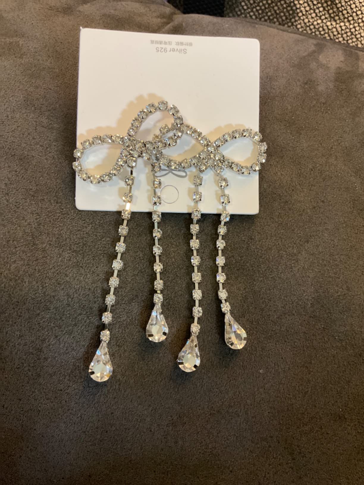Rhinestones Bow Drop Earrings for Women Girls Silver Crystal Bowknot Tassels Statement Earrings Lightweight Shiny Bar Earrings Set Jewelry | Amazon (US)